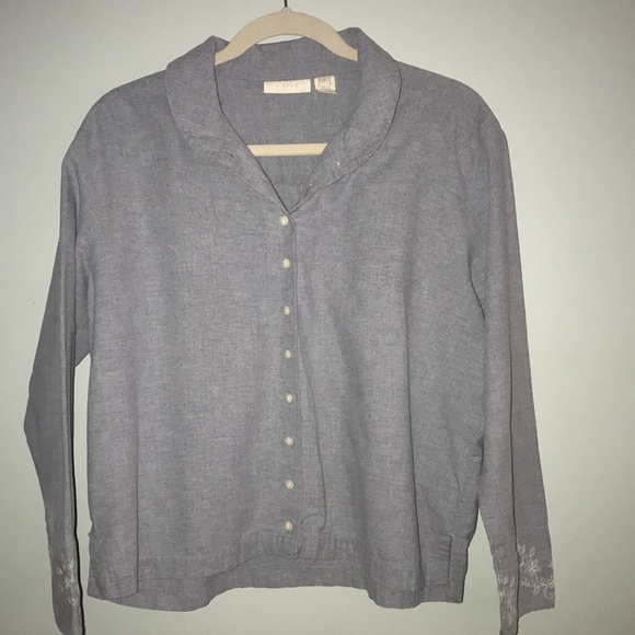 J. Jill Flowered Sleeve Button Down Top Size Large​​​ - Picture 2 of 7